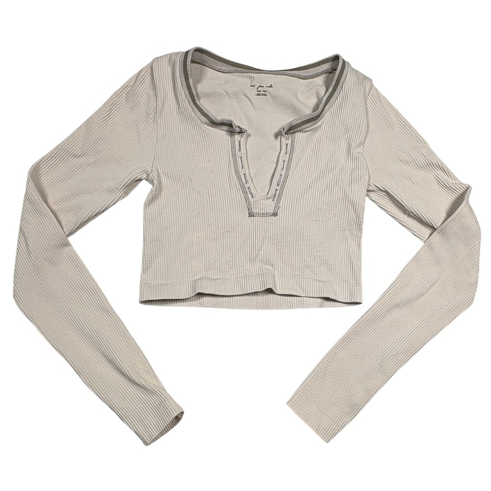 Out From Under Urban Outfitters Ribbed Notch Neck Crop Top Cream XS/S OB1613419